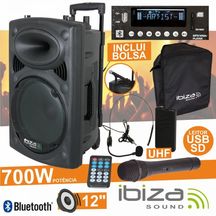 COLUNA AMPLIFICADA 12" 700W USB/BT/SD/BAT PRETA IBIZA