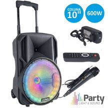 COLUNA AMPLIFICADA 10" 600W USB/BT/SD/AUX/BAT PRETA PARTY